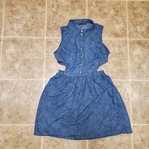 Floral Denim Dress Cut Out Sides Retro Boho Cowgirl